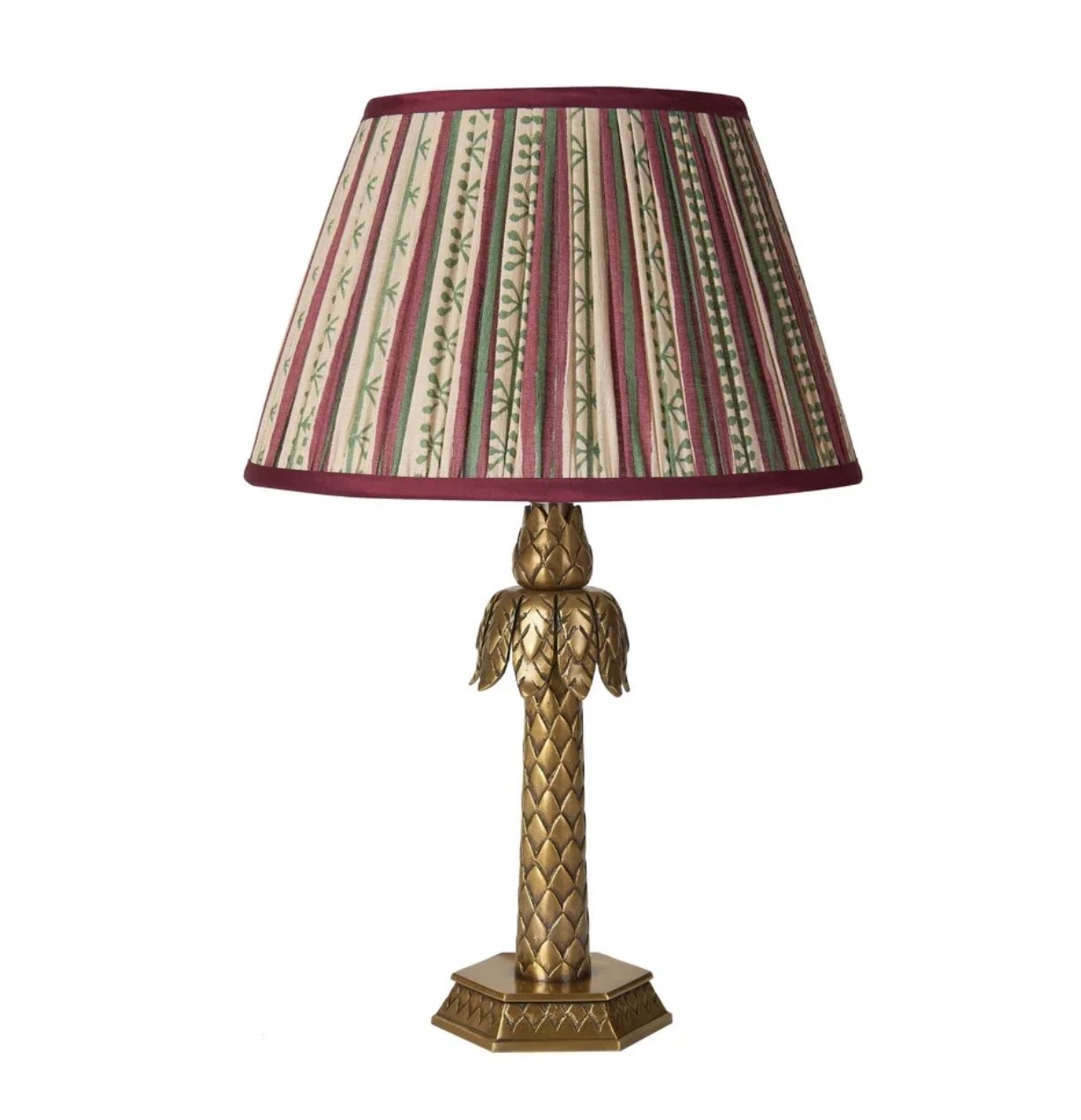 Taara Stripe Pleated Silk Lampshade with Burgundy Trim