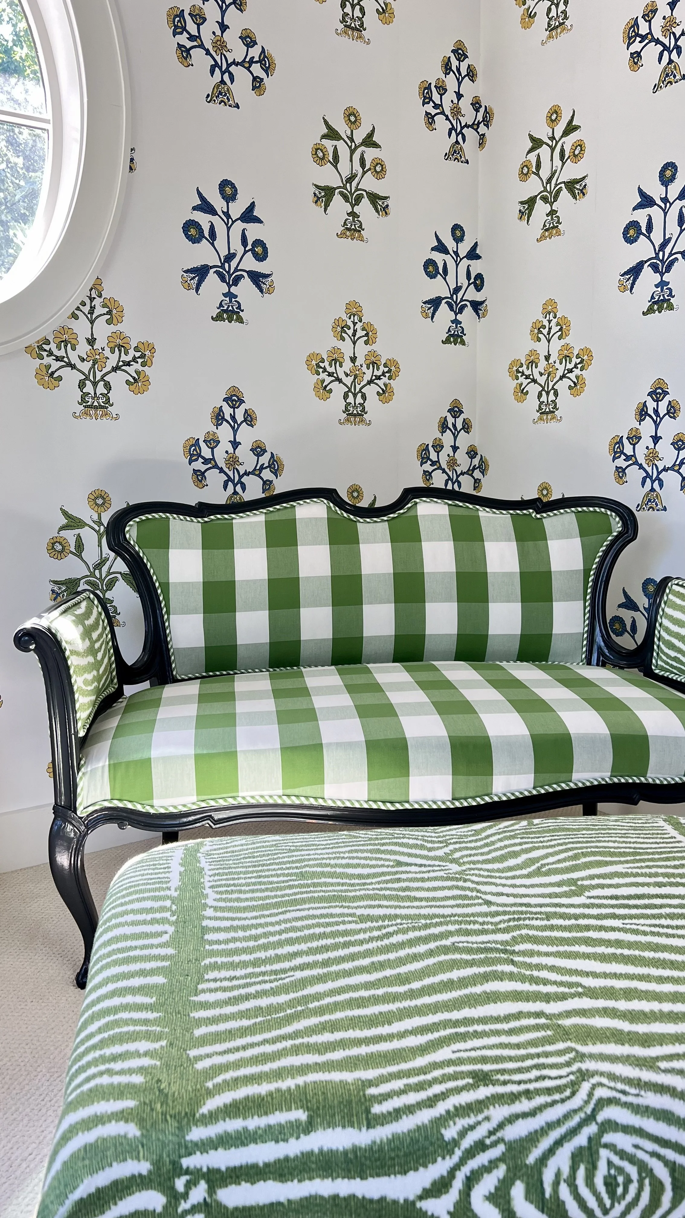 Settee with coordinating ottoman