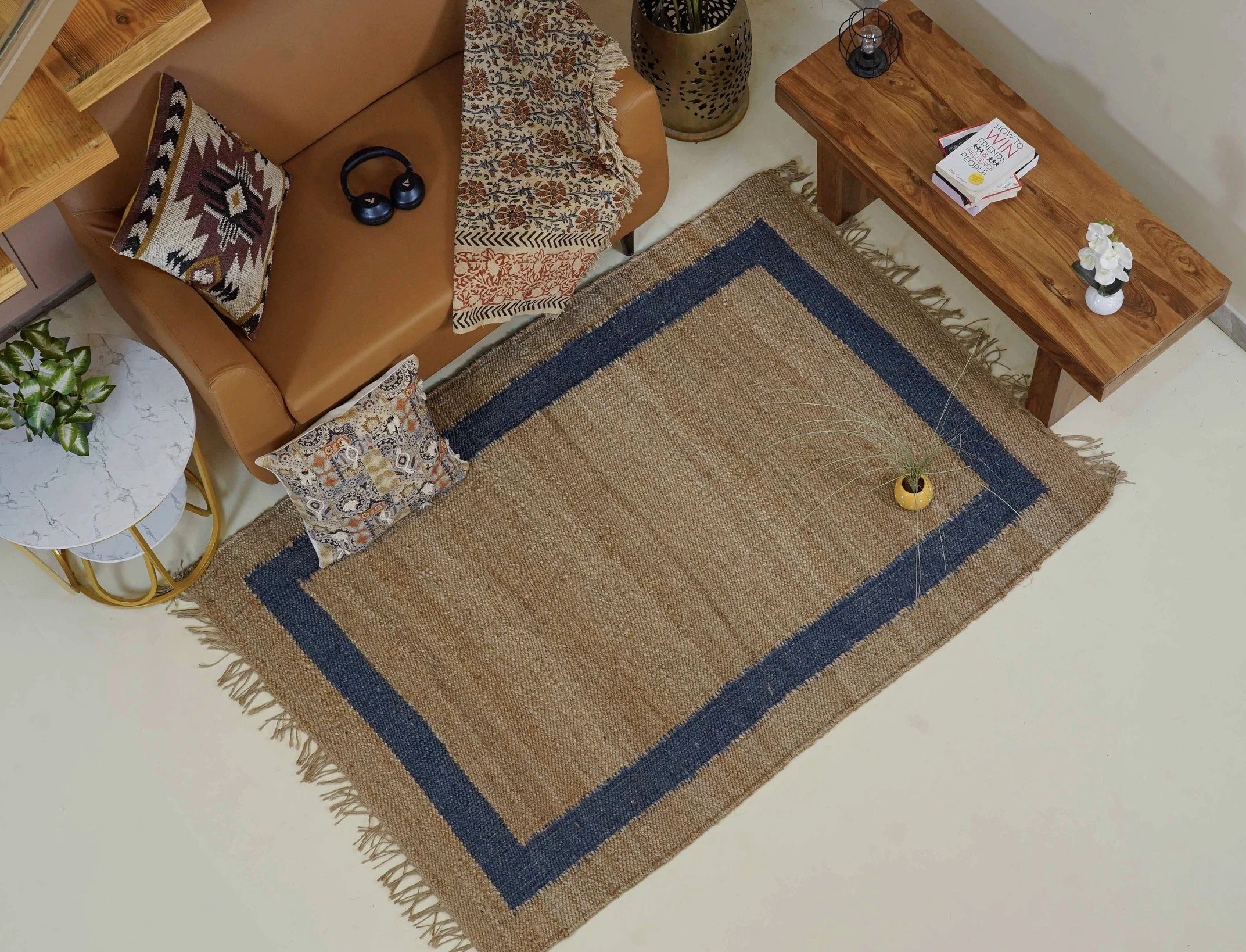 Jute Rug with Navy Border