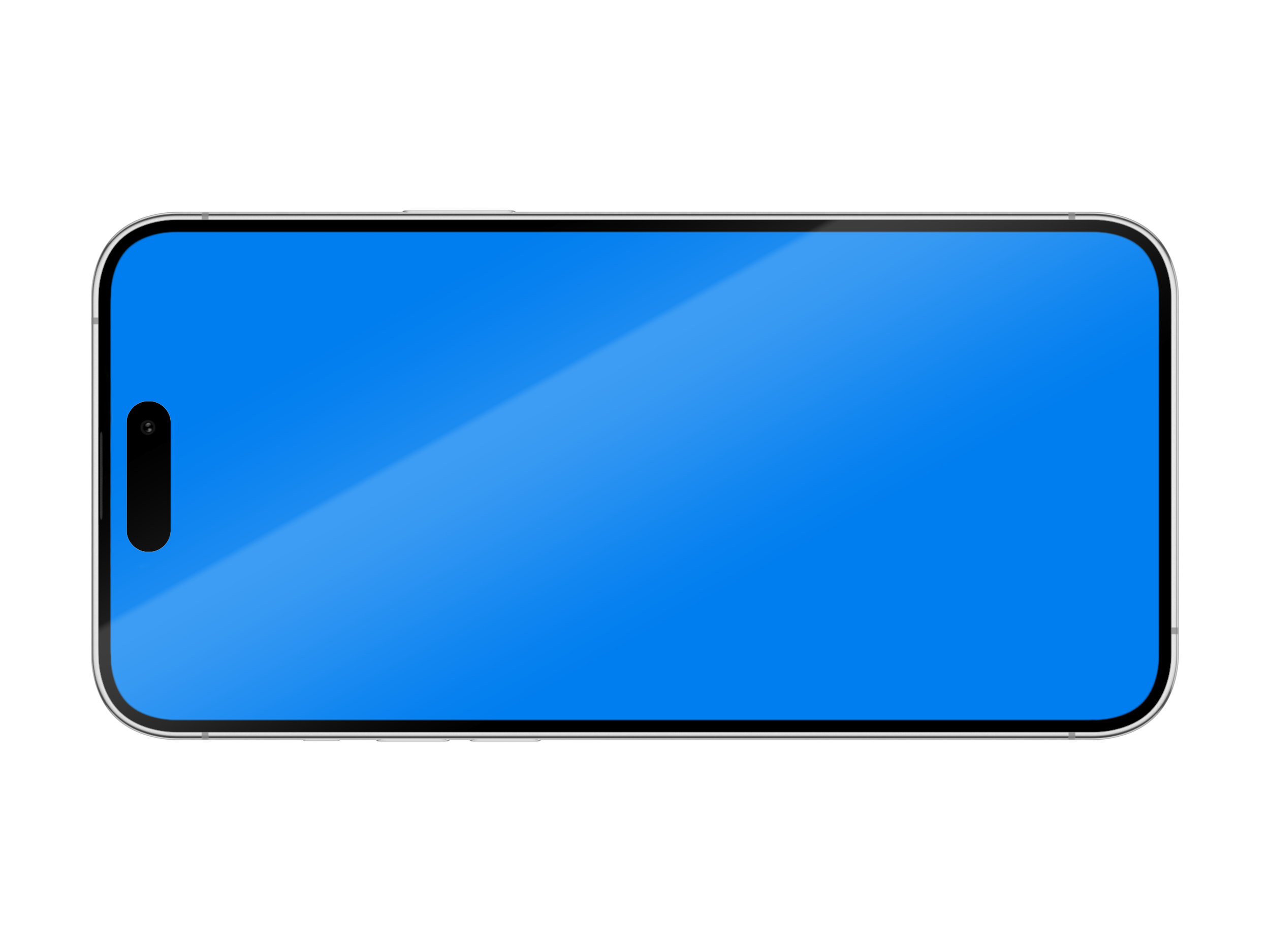 A smartphone with a blue screen, a front camera cutout on the top left corner, and rounded edges, placed on a black and grey background.