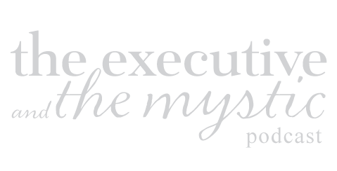Logo for 'The Executive and the Mystic Podcast' in black with white text.