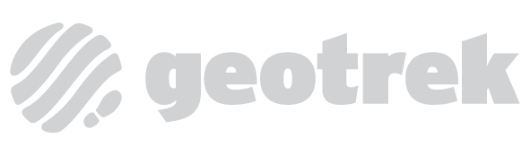 The Geotrek logo featuring a stylized globe with lines representing latitude and longitude, and the word 'geotrek' in lowercase letters.