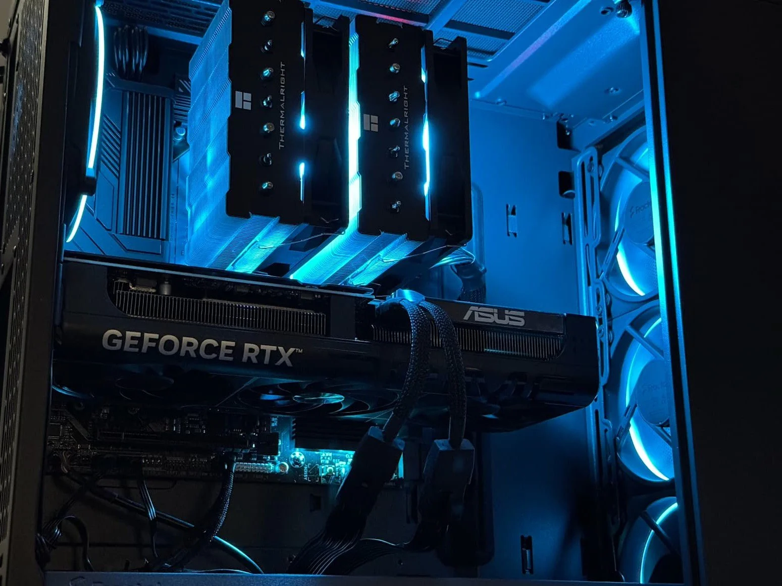 Zenith Z3 RGB illuminated interior showing off GPU, CPU Cooler, and motherboard.