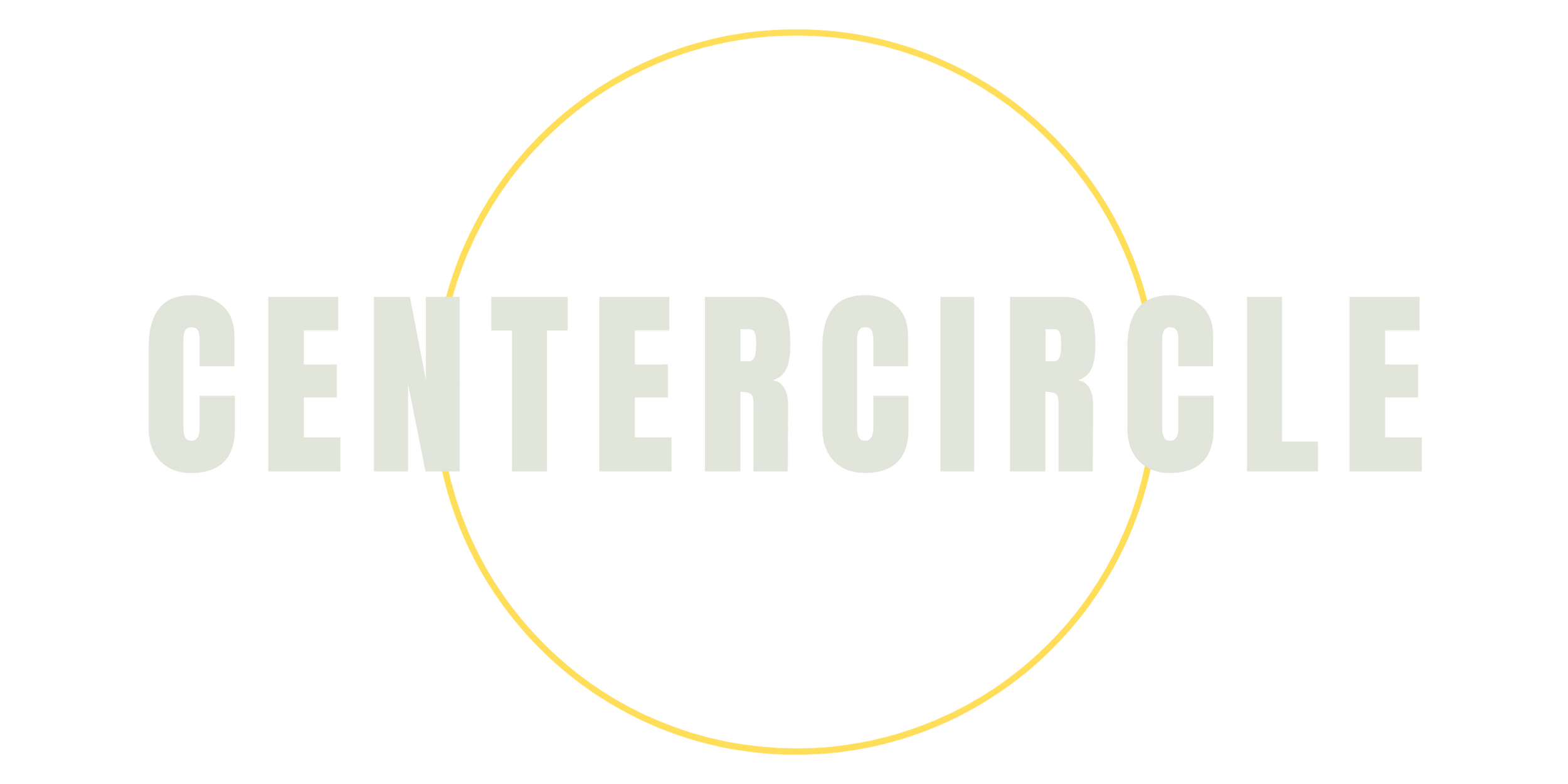 The logo features the word 'CENTER CIRCLE' in large, light gray uppercase letters, centered across a black background. A yellow circle outline encircles the text, with the top part of the circle slightly visible.