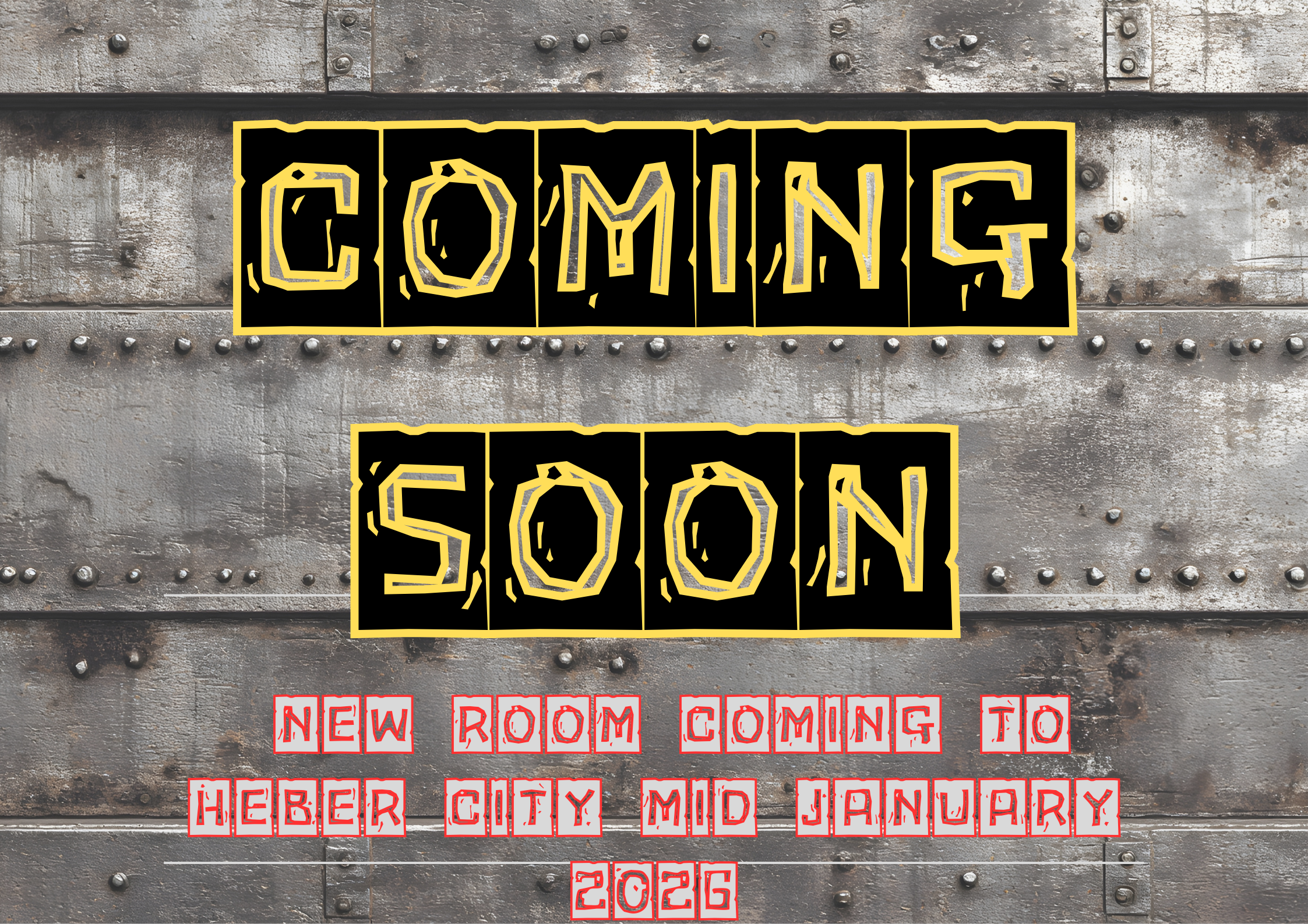 Get ready for Heber City, Utah's newest and most immersive escape room!  This escape room game will be opening in the middle of January, 2026!  Check back to join in on the fun!