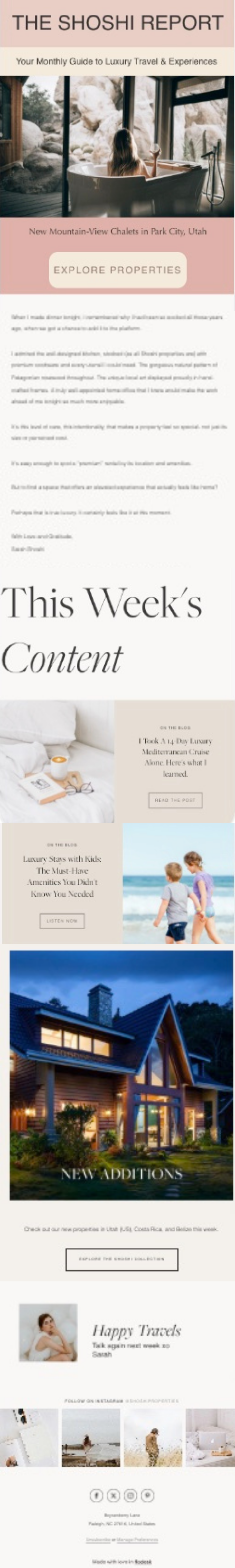 Email Newsletter for Shoshi Properties (Luxury Vacation Rentals)