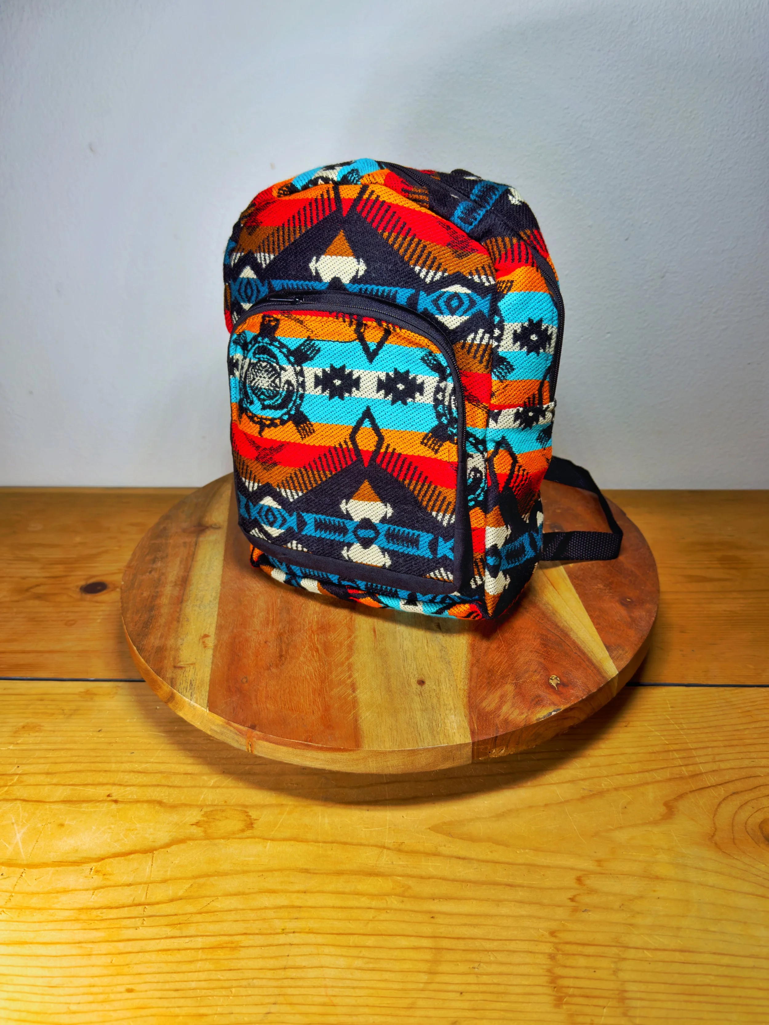 Textile Backpack - Orange with Blue Earth Tones