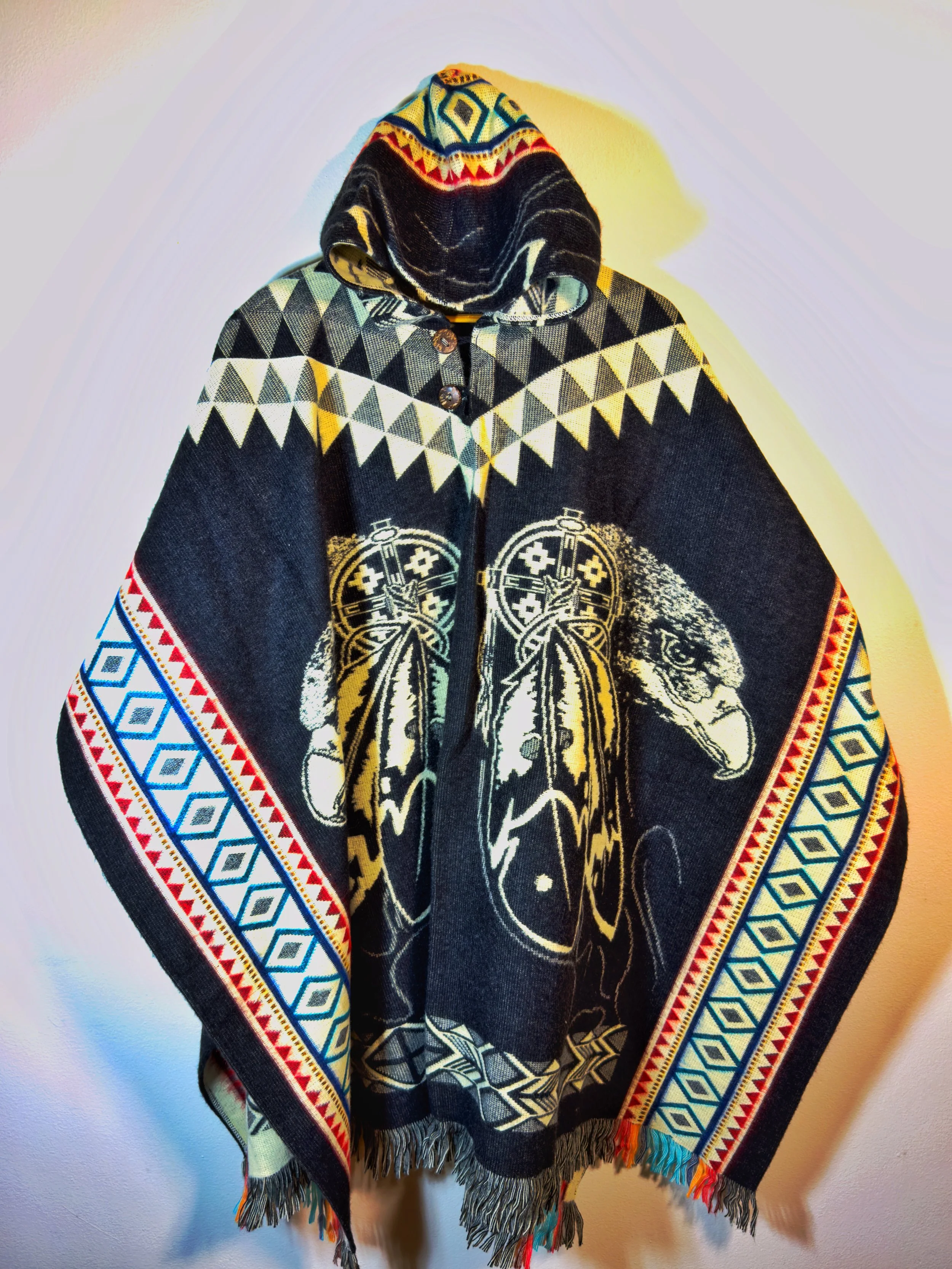Alpaca Hooded Woven Poncho - Black Dreamcatcher
