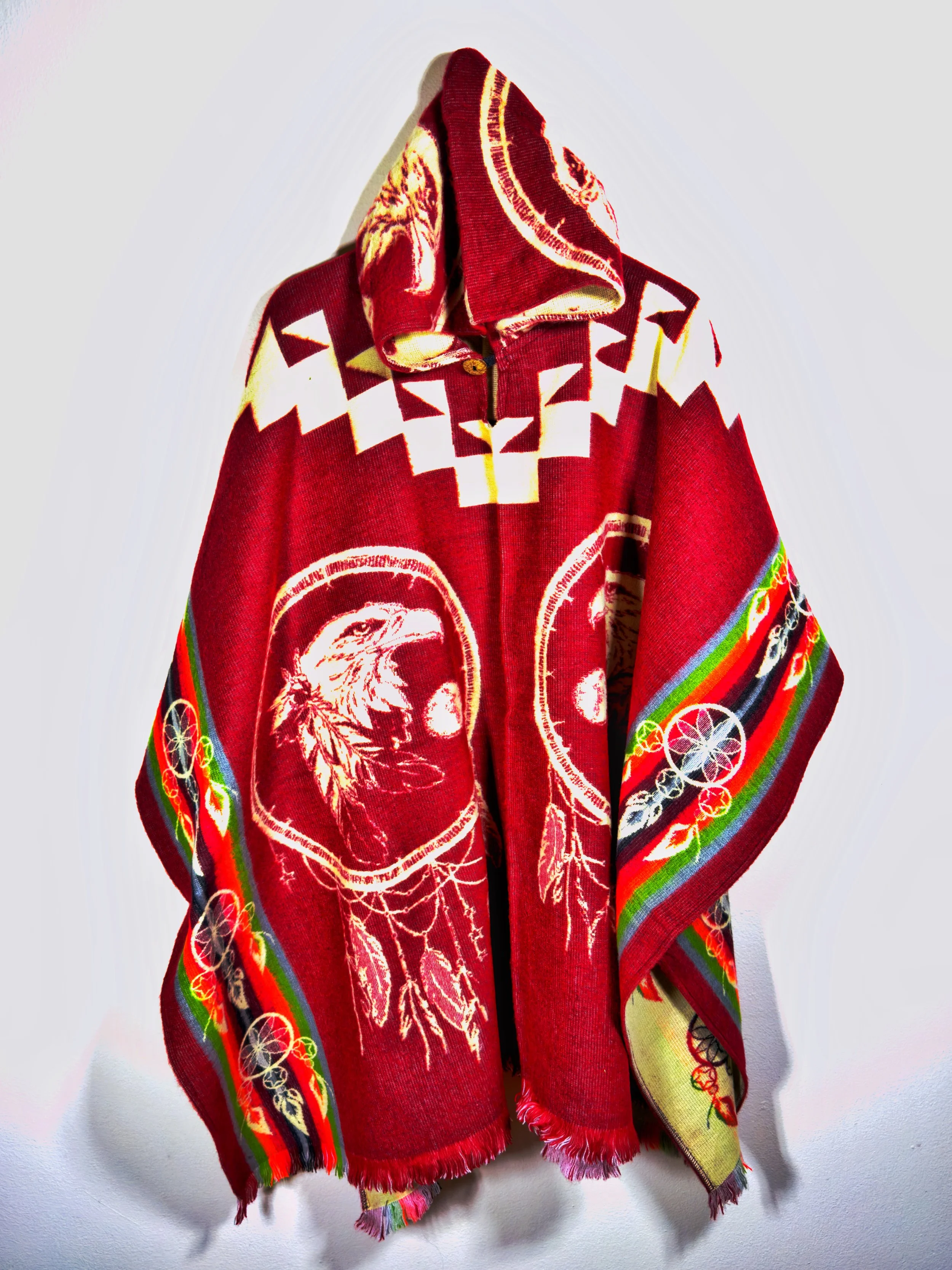 Alpaca Hooded Woven Poncho - Red Dreamcatcher