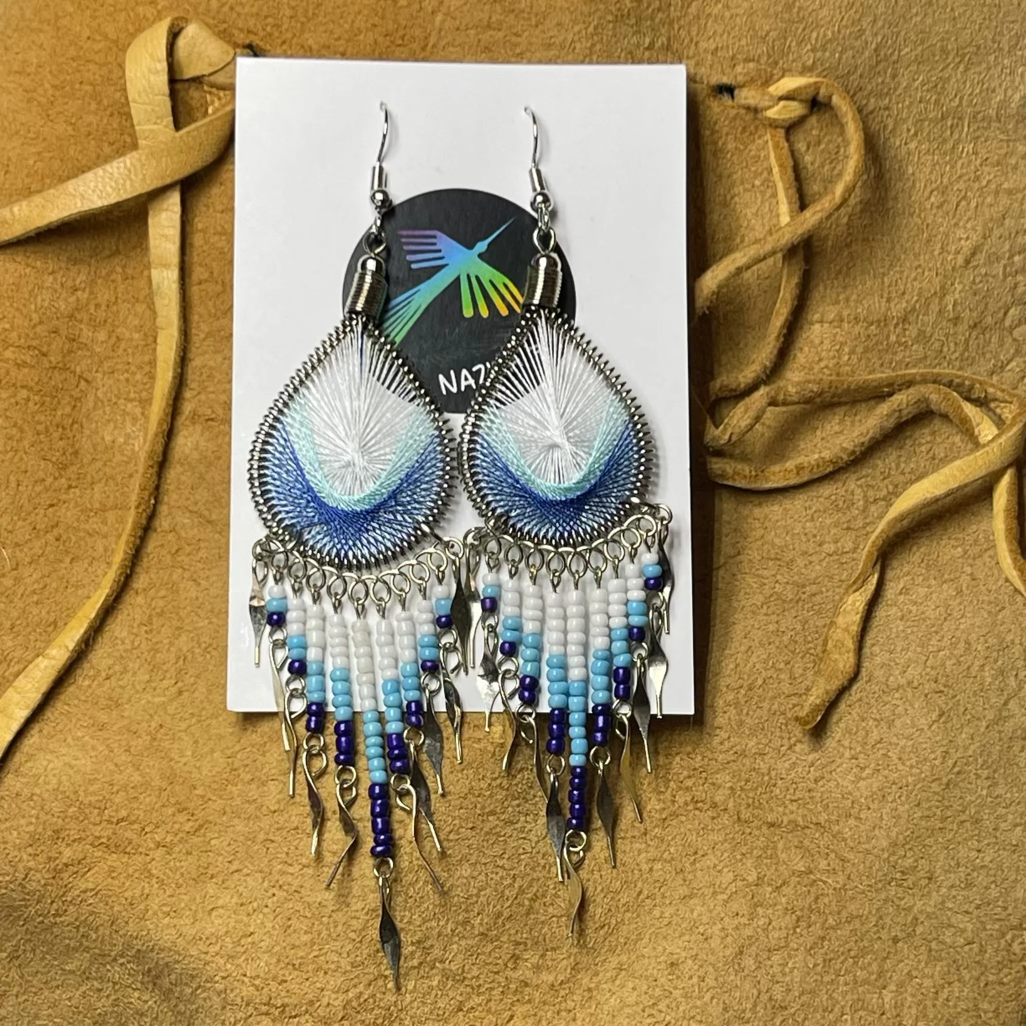 Beaded Dangle Earrings - White Fringe Teardrop