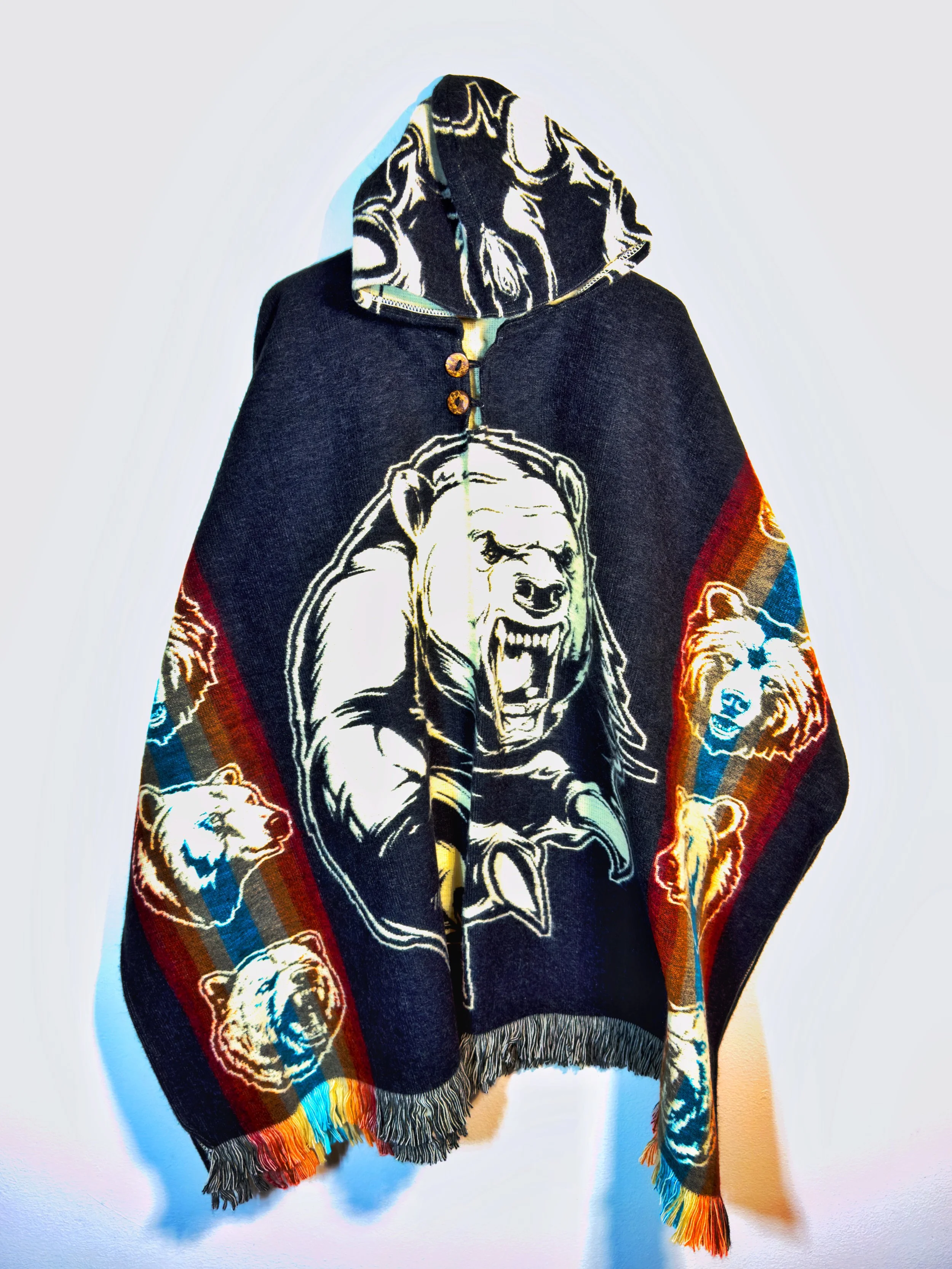 Alpaca Hooded Woven Poncho - Black Bear