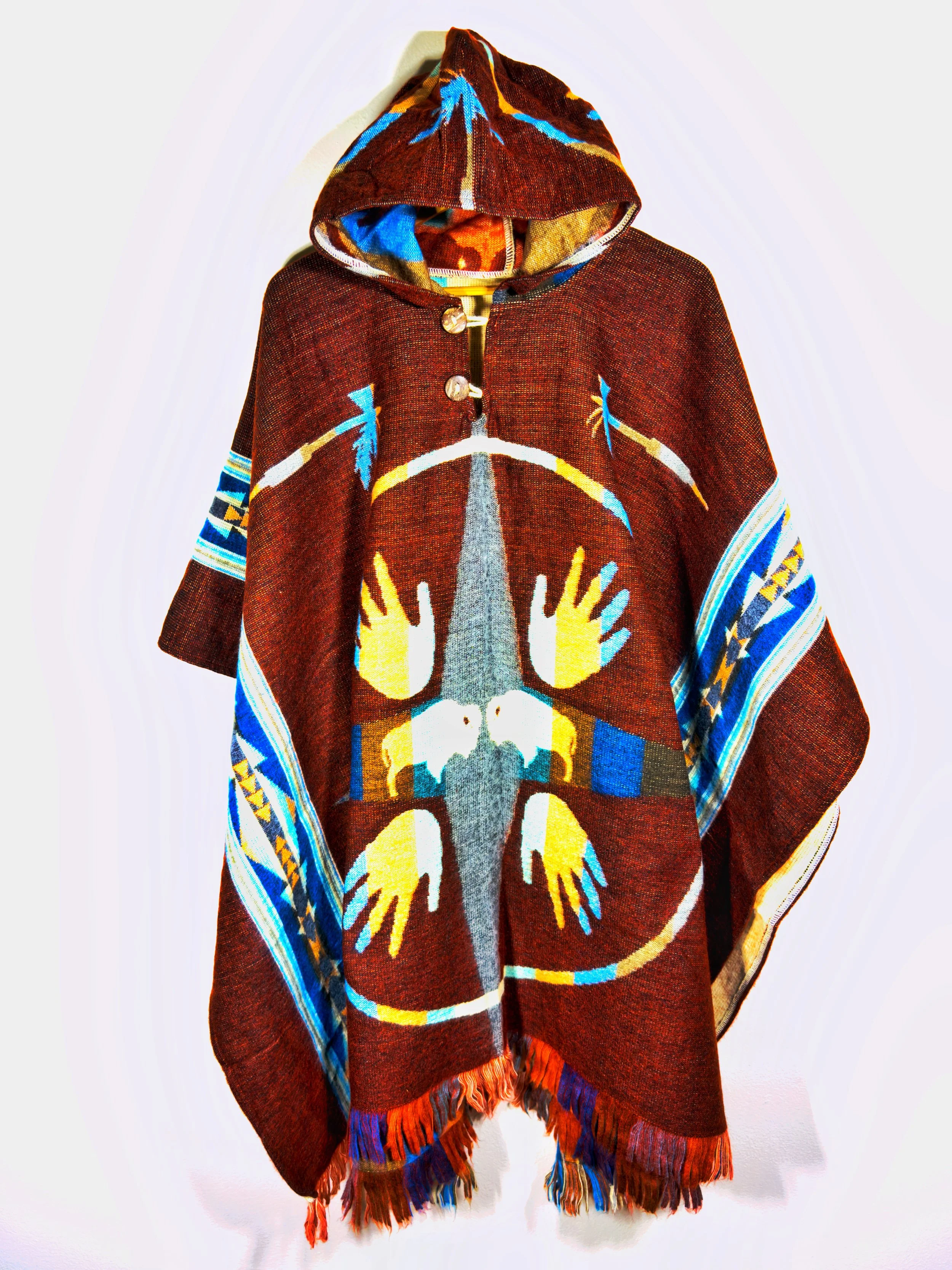 Alpaca Hooded Woven Poncho - Cedarwood