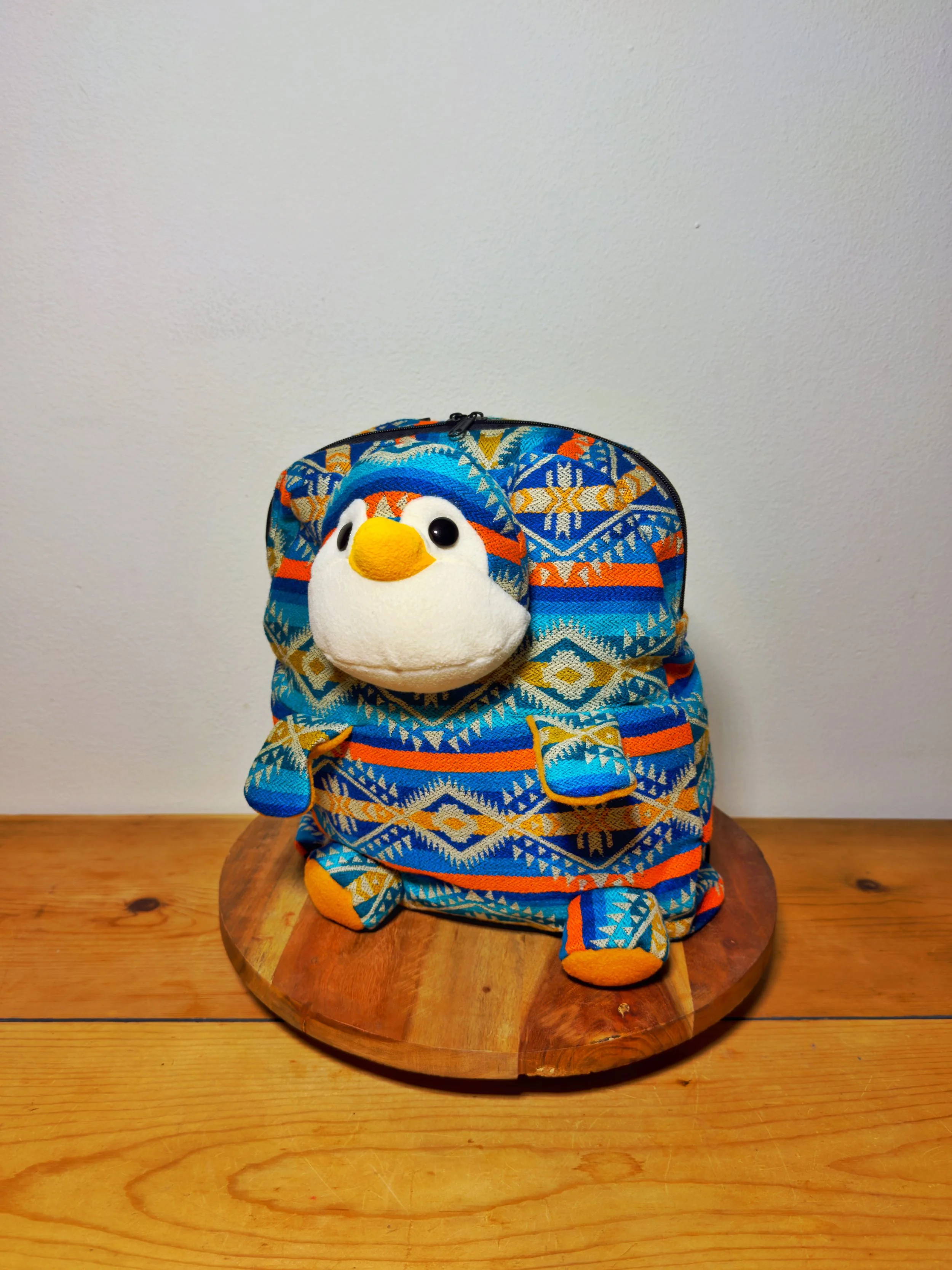 Textile Backpack - Blue Multicolor Penguin Plush
