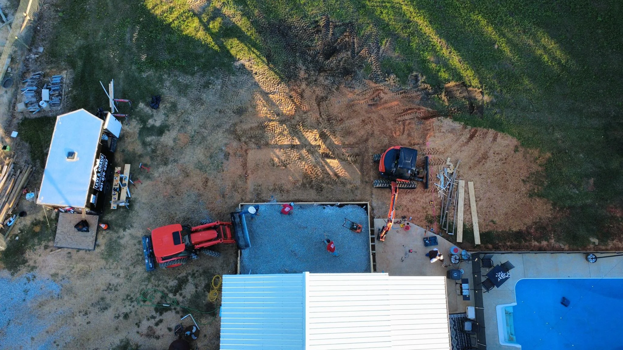 air view of new concrete foundation being formed for home addition in Franklin County MS by Levi and Grace Construction