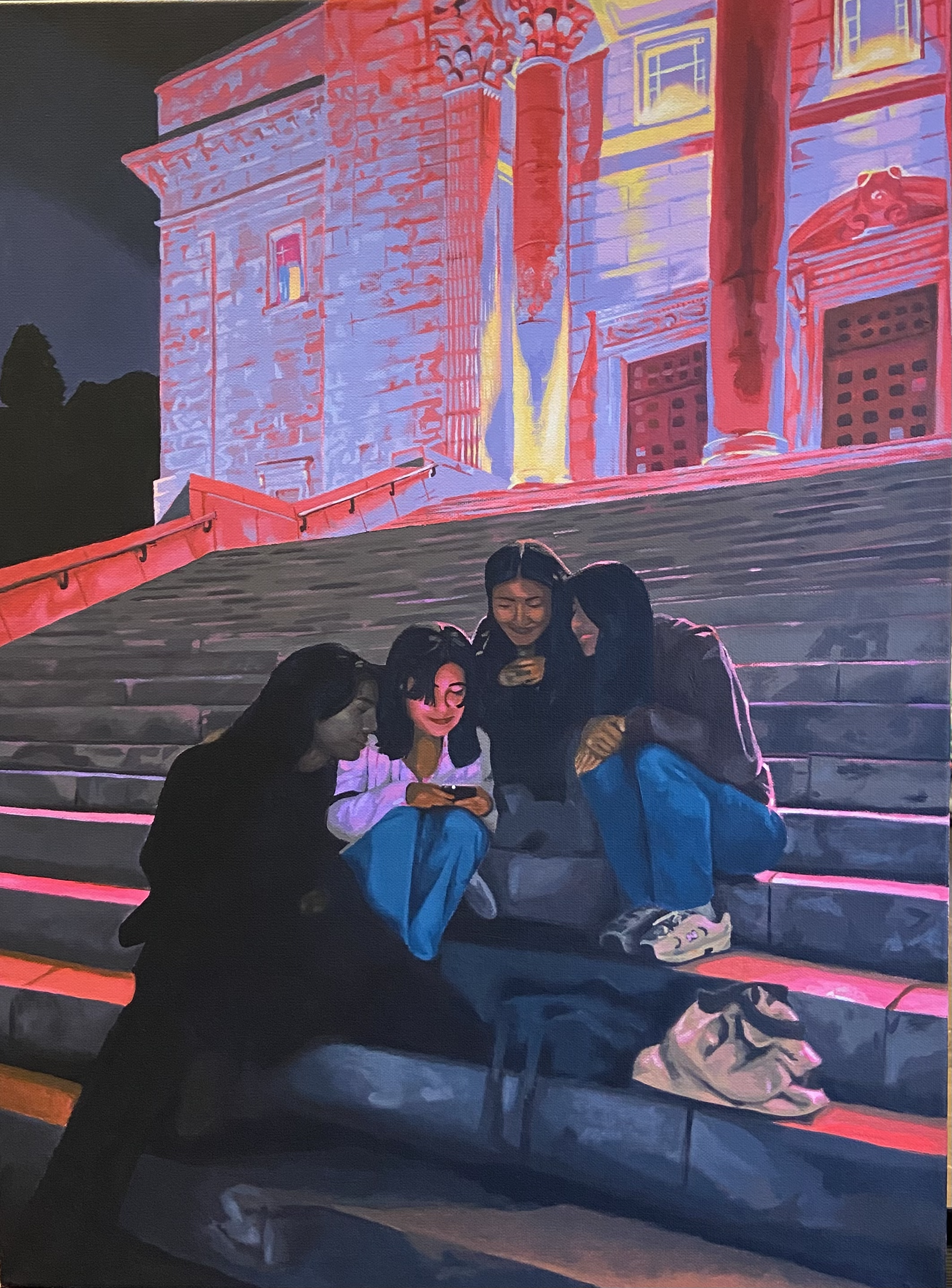 Acrylic painting by self taught artist Alex Bray titled Pink Moonlight