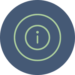 Information icon with a lowercase 'i' inside a circle, on a dark blue background.