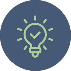 Light bulb icon with a check mark inside, representing an idea or innovation.