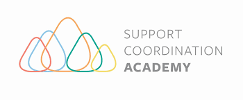 Support Coordination Academy logo with overlapping abstract colored shapes