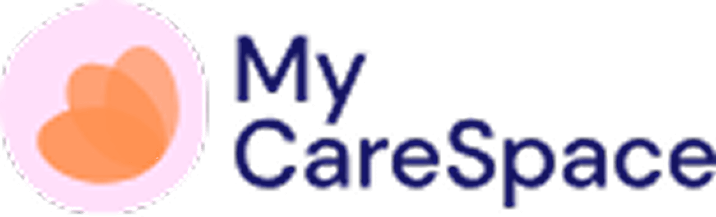 Logo of My CareSpace with a pink heart and orange hearts inside it.
