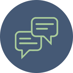 Two overlapping chat bubble icons on a dark blue background.