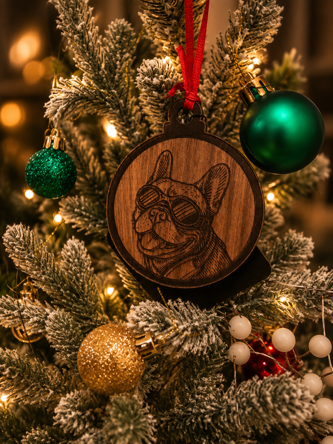 Custom pet portrait Christmas ornament French Bulldog