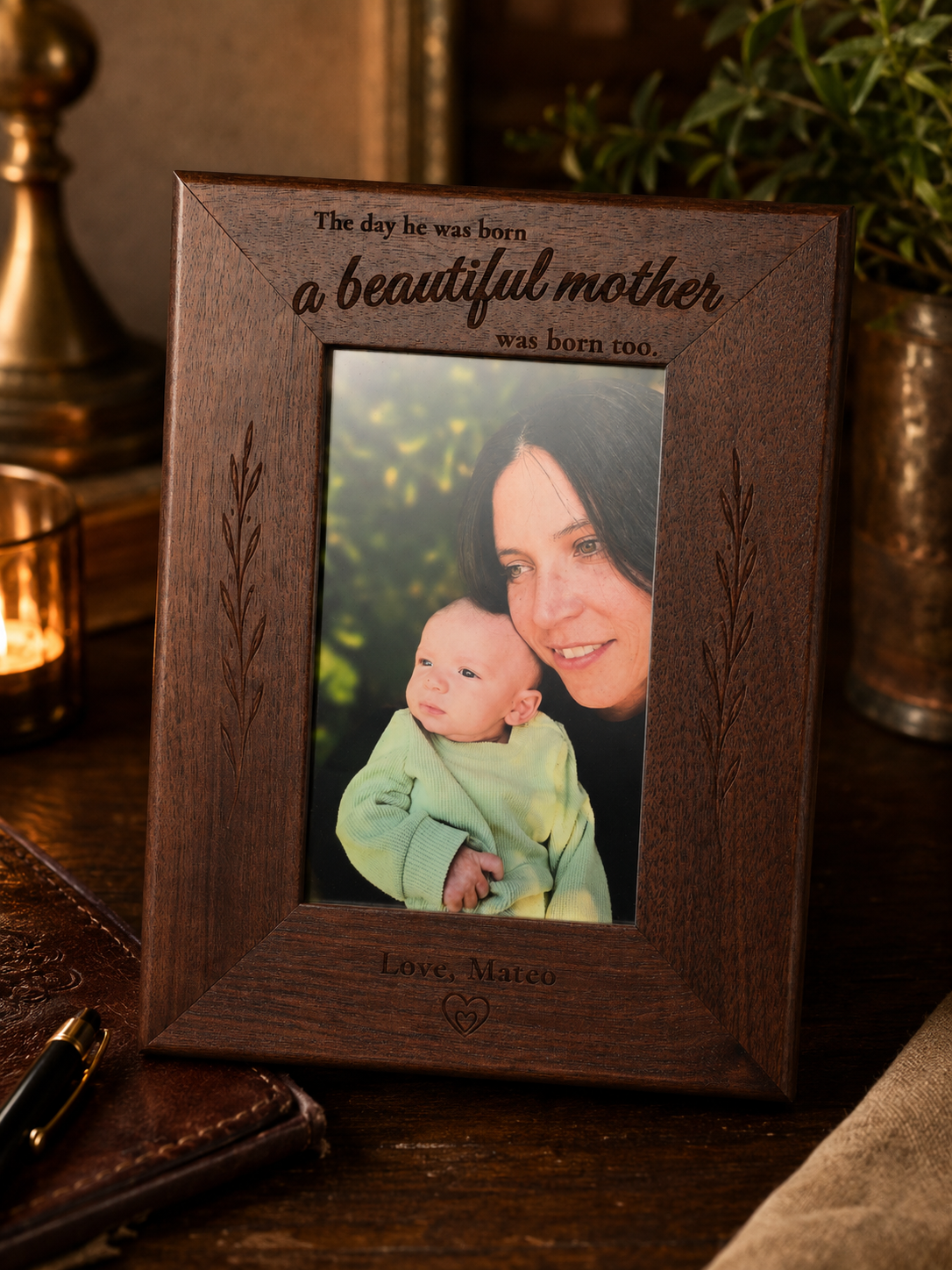 Engraved walnut photo frame beautiful mother