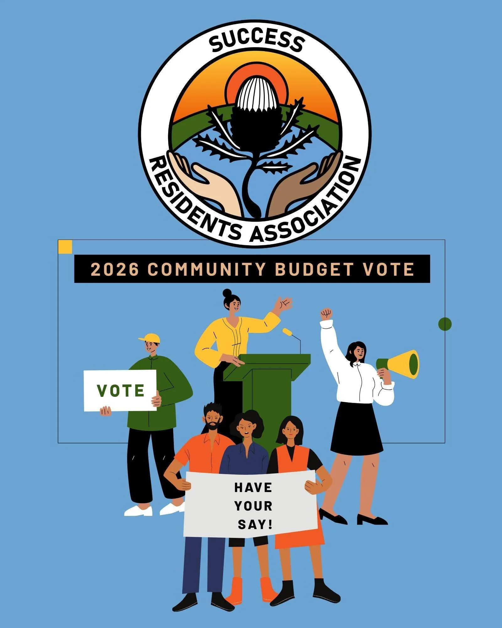 What's up, Success! 🌞🌳 We're giving YOU the power this year. Come join us at Jan Hammond on Tuesday 27 January (6pm-7pm) to cast your VOTE for our 2026 budget! There are lots of great projects on the table, and we'd love to know what you think. 🤔?