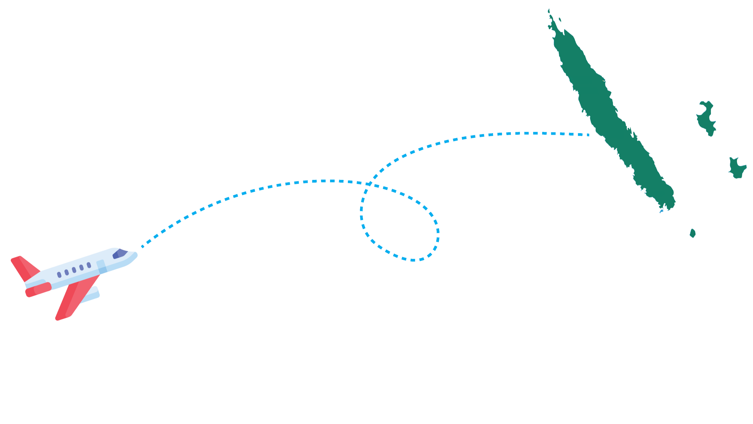 Map showing an airplane's flight path towards New Caledonia islands