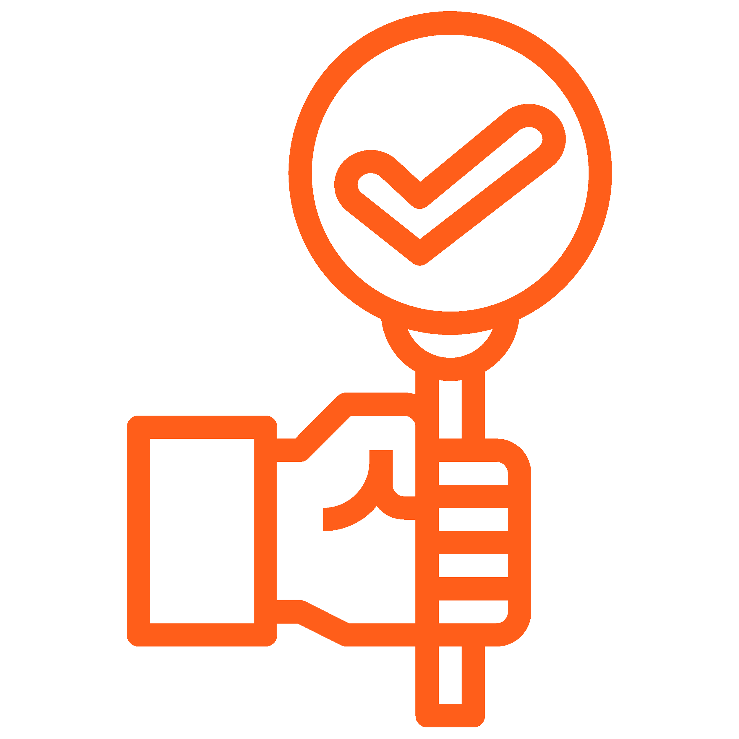 Outline of a sign with a checkmark inside a circle at the top. Represents Getting ready for a race.