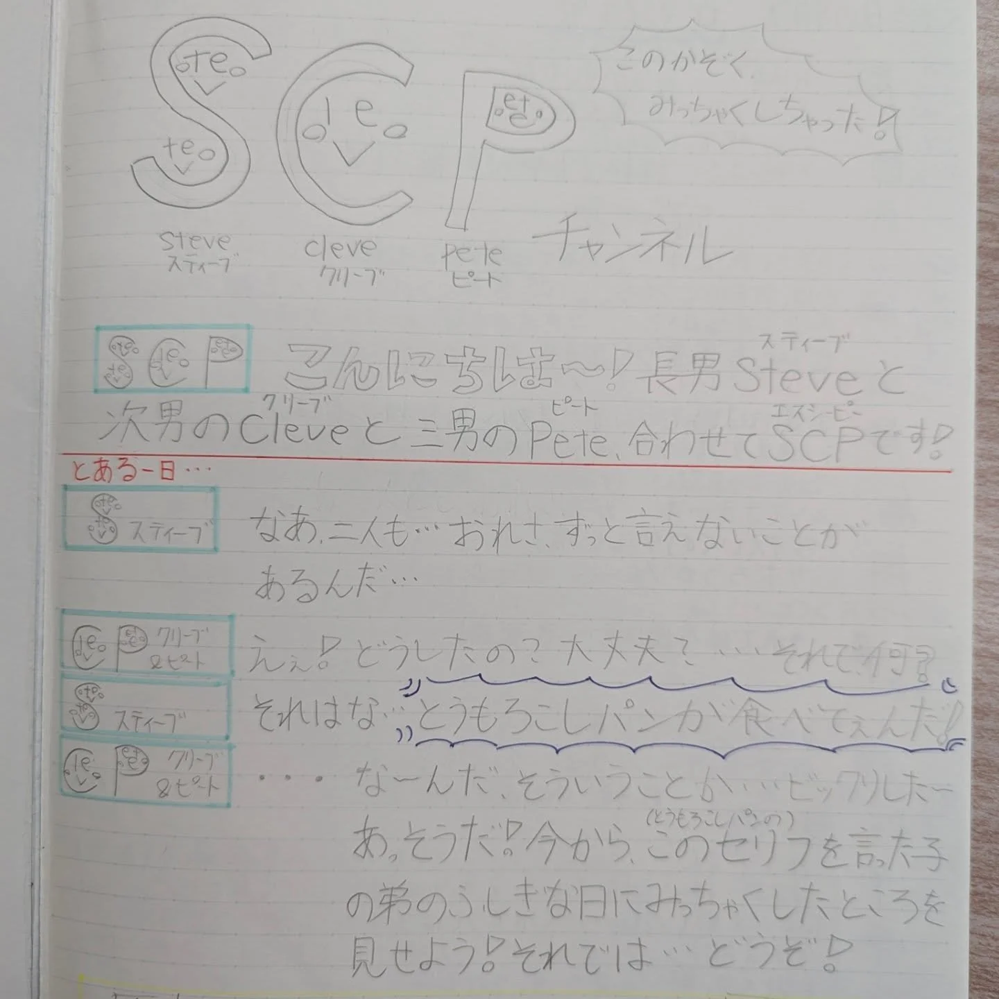📚 単語検定、開催間近！
みんな、勉強は順調かな？😄✨

今日は、ちょっと変わった&ldquo;単語の覚え方&rdquo;をしている生徒を紹介します！

なんと&hellip;
発音編に出てくる単語たちを&ldquo;登場人物&rdquo;にして物語を作るという方法！📖💡
Steve、Cleve、Pete が YouTuber になって自分のチャンネルを運営する、というストーリーらしいです🎥😂

このような記憶法は 「ストーリー法」 と呼ばれ、
単語を視覚的にイメージしやすくすること