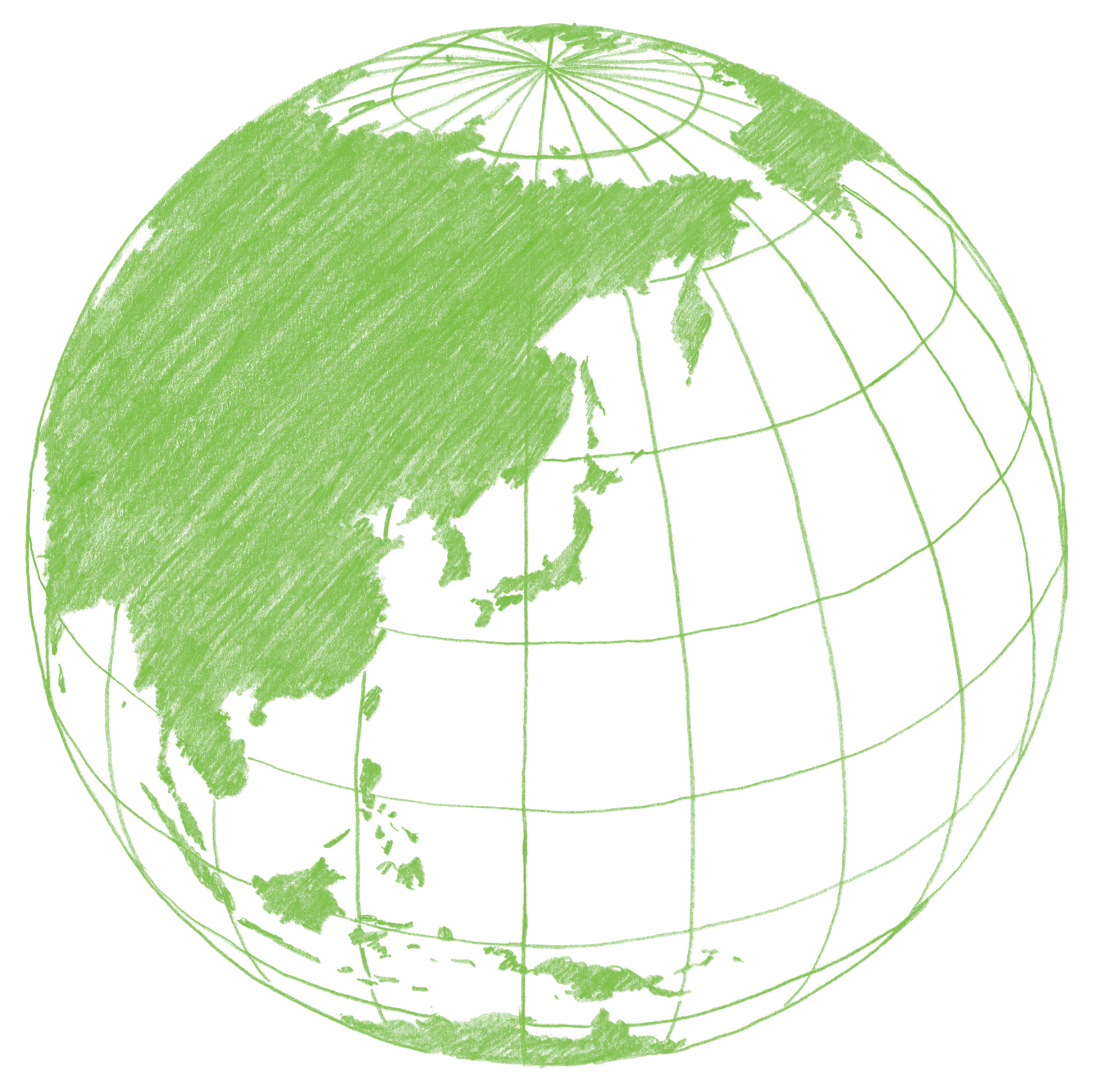 地球儀でアジア地域を示したイラスト。