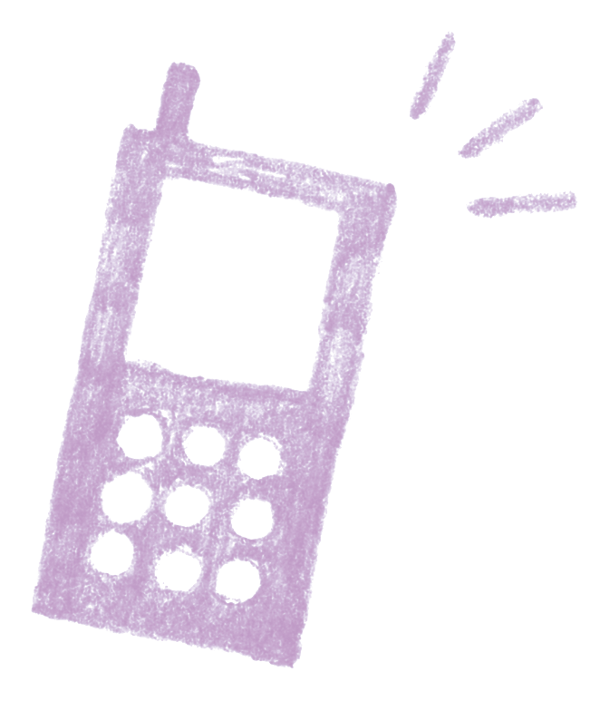 紫色の鉛筆で描かれた古い携帯電話のスケッチ