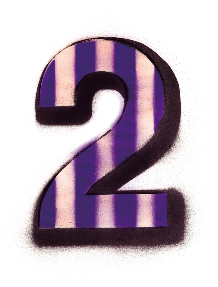 大きな紫色の数字「2」の文字。
