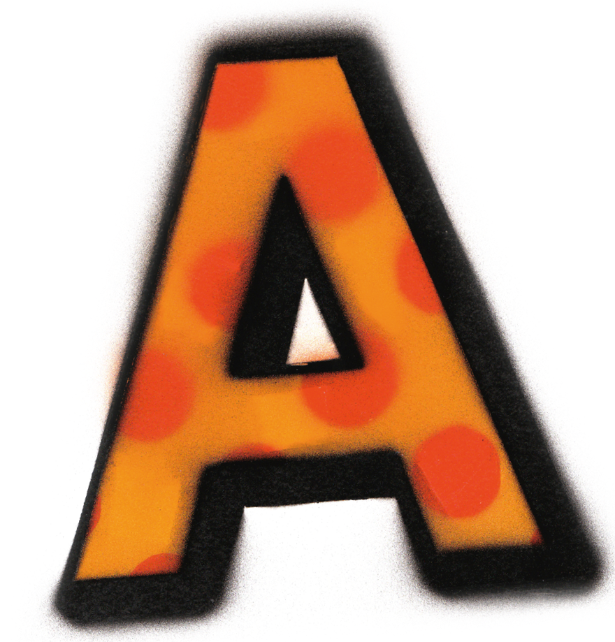 ピザのトッピングのような模様のAの文字