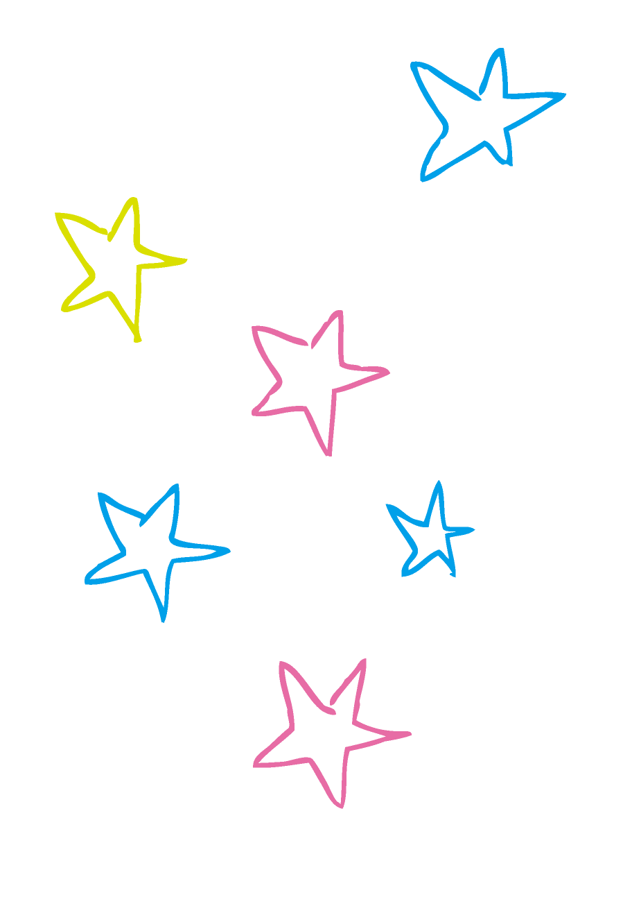 カラフルな星のイラストが黒い背景に散りばめられているデザイン