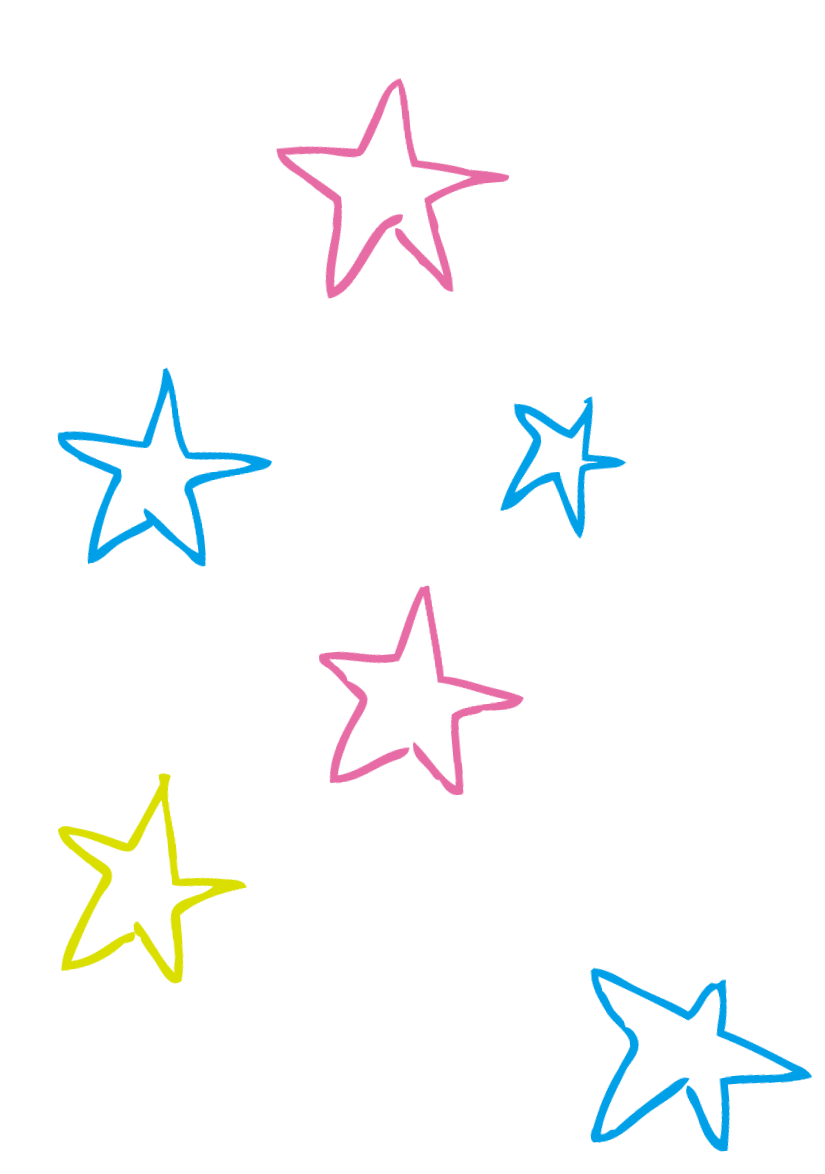 七色の星が黒い背景に散らばっているイラスト