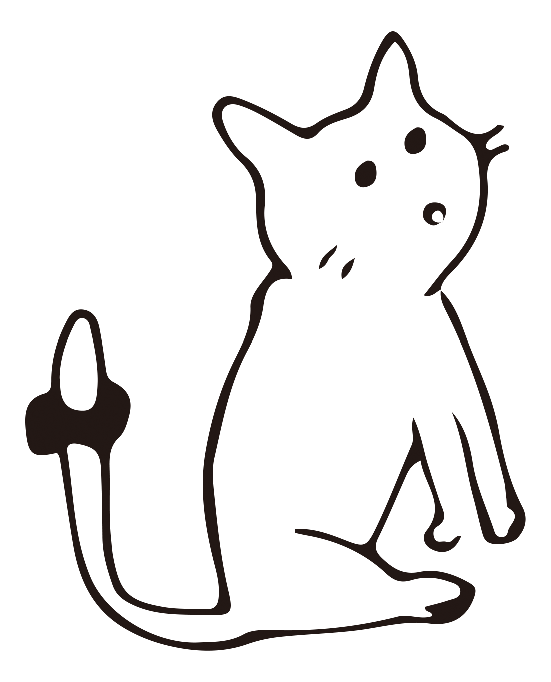 シンプルな線だけで描かれた、座っている猫のイラスト。