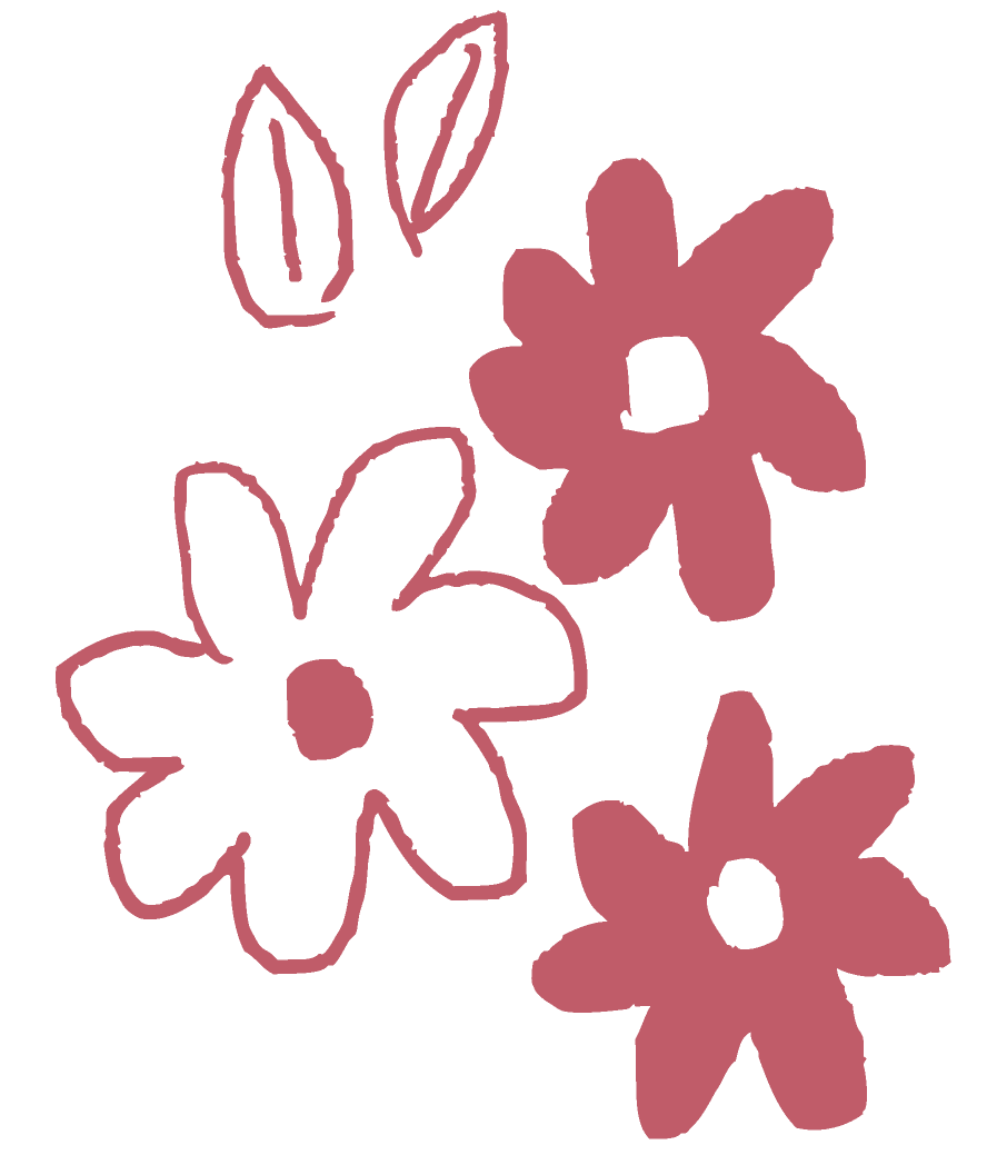 白と紫の花のイラスト、「花」と書かれている