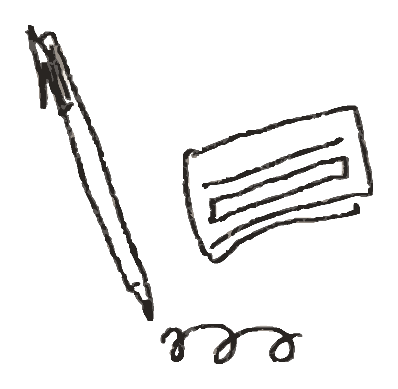 ペン、封筒、電話のコードのイラスト