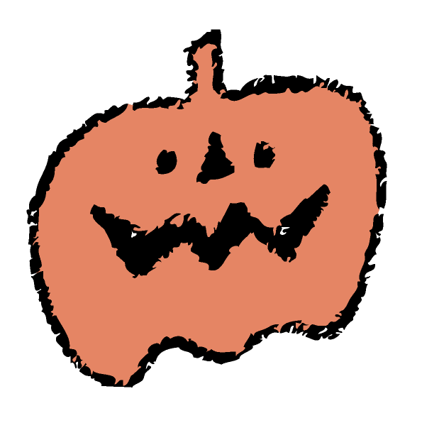 黒背景にオレンジ色のジャック・オー・ランタンの顔のシルエット