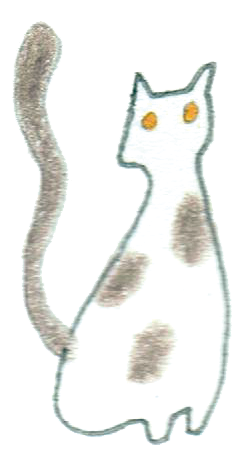 シンプルな線描きの茶色と白の猫のイラスト。