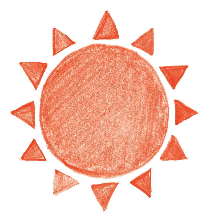 子供の落書きの太陽、中央に太陽の丸とその周りに三角形の光線