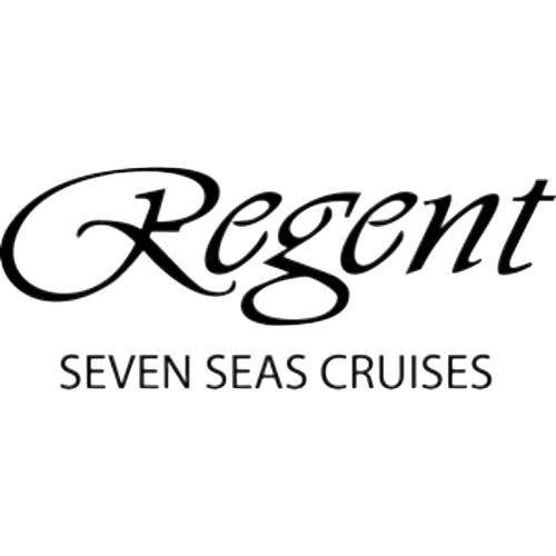 Logo for Regent Seven Seas Cruises with the word "Regent" in cursive and "Seven Seas Cruises" in uppercase beneath it.