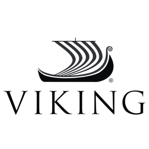 Logo of Viking, featuring a stylized Viking ship with a curved hull and sail, and the word 'VIKING' underneath.