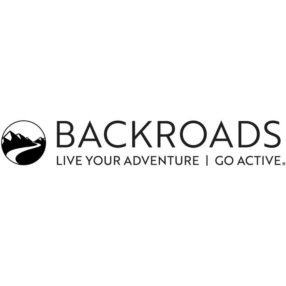 Backroads logo with a mountain range silhouette and the tagline 'The Way Less Traveled'.
