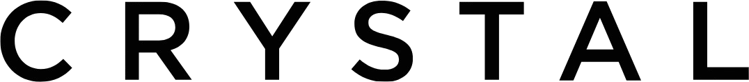 Close-up of the word 'CRYSTAL' in black letters on a transparent background.