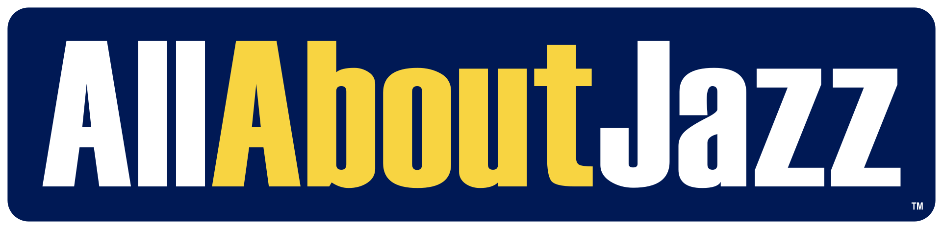 Text on a dark blue background that reads "All About Jazz" with the word "About" in yellow and larger than the other words.