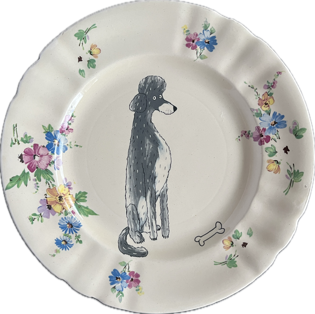 Plate Poodle with Flowers