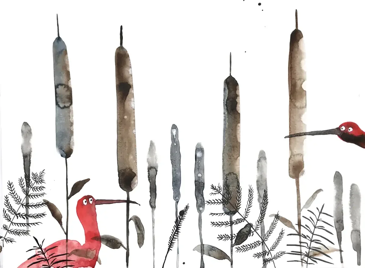 Two ibises. 48 x 36 cm 2021. Aquarel and Ink  on Paper. SOLD