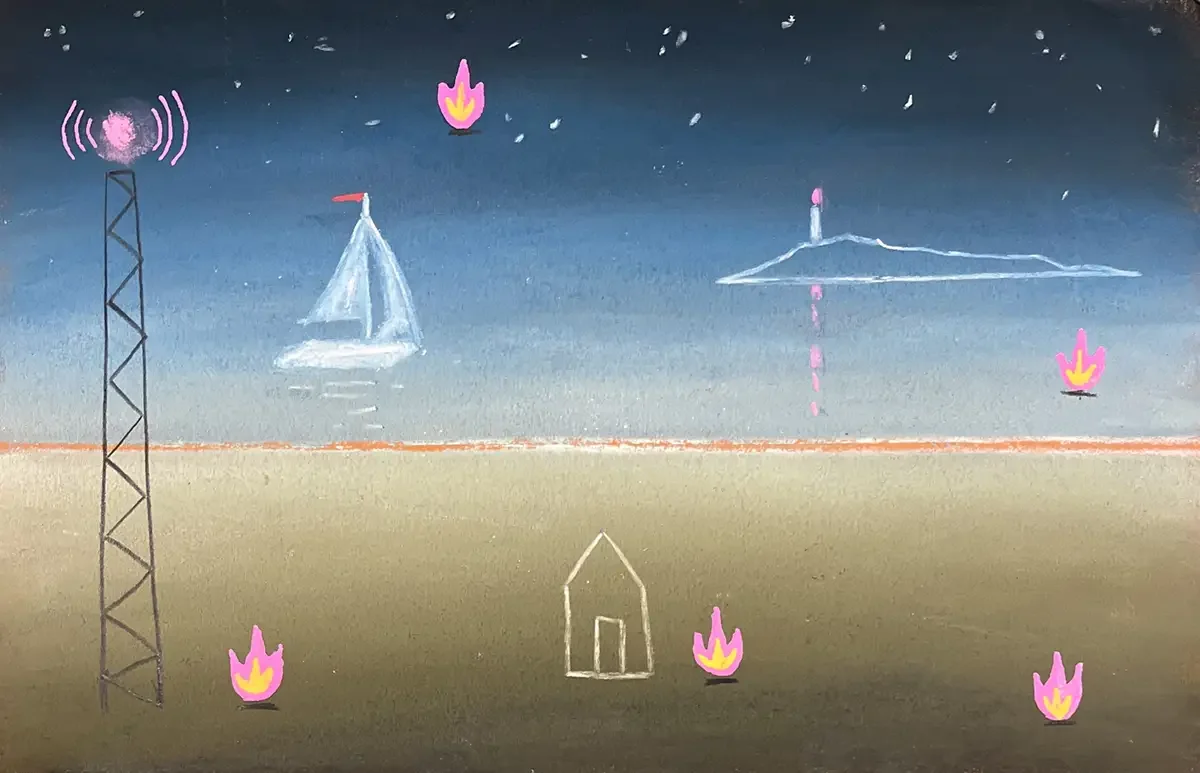 Sailing. 25 x 16 cm. 2025. Softpastel and Acrylic on Paper.